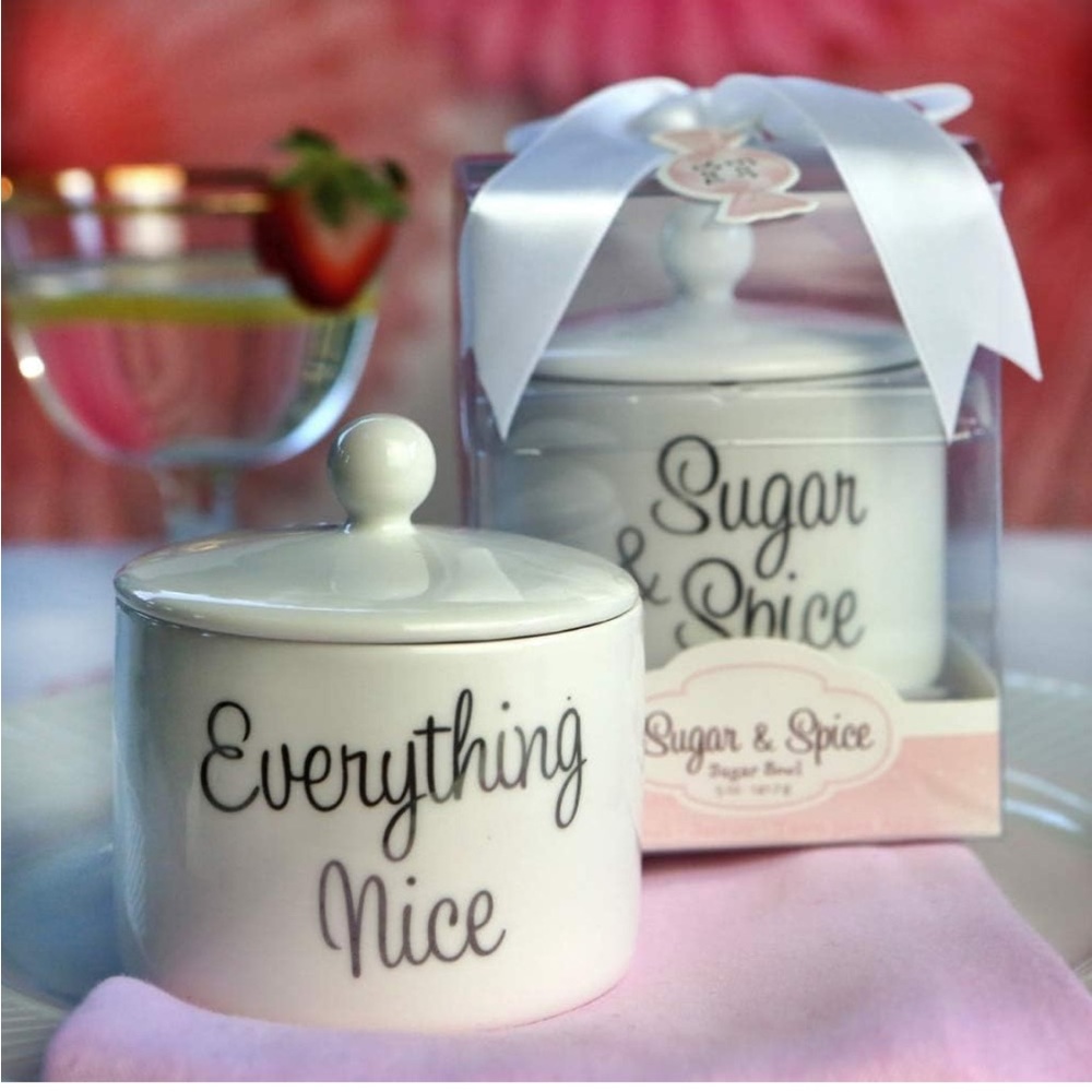 Kate Aspen Ceramic Sugar Bowl, Spice and Everything Nice, White